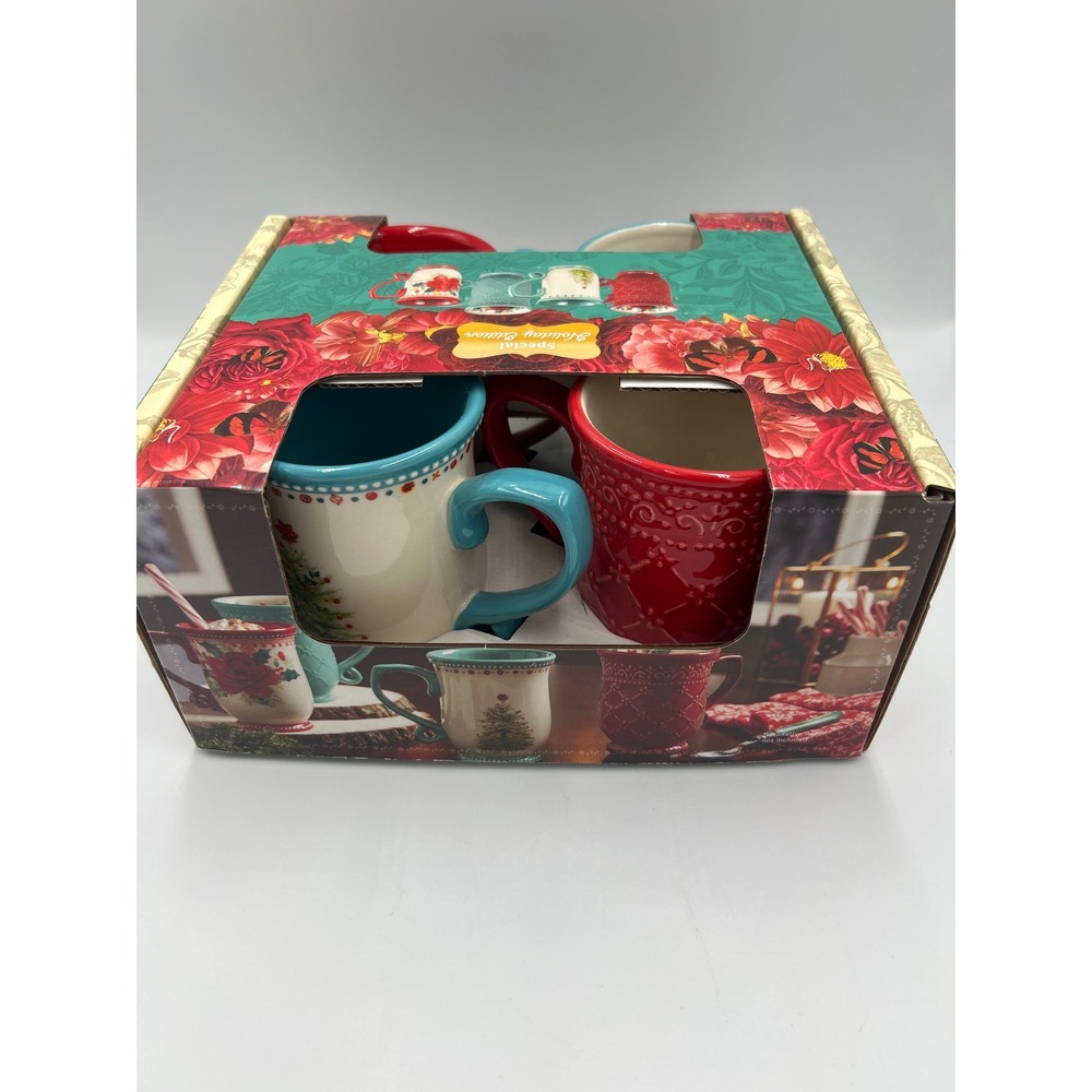 The Pioneer Woman Holiday Medley 4 Piece Mug Set 14oz Stoneware Christmas Floral - Picture 3 of 8